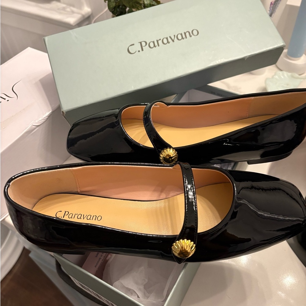 C.Paravano Black Patent Leather Flats